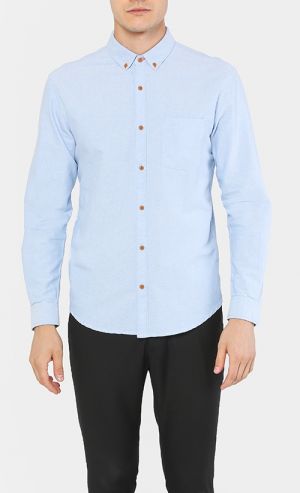 Basic Oxford Shirt Sleeve with Patchwork Detail in Blue