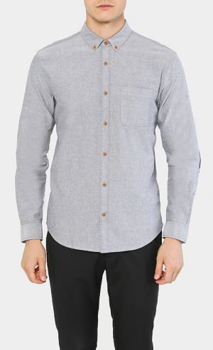 Basic Oxford Shirt Sleeve with Patchwork Detail in Grey