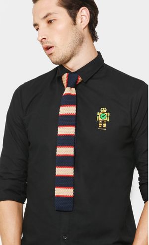 Triko Midnight x Desert Fire Stripe Tie in Midnight Blue, Red and White Stripes 