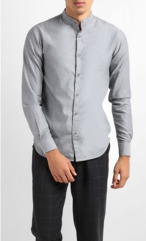 ABEL Mandarin Collar Shirt in Charcoal