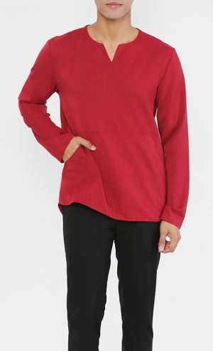 Sufi High Low Shirt in Deep Red 