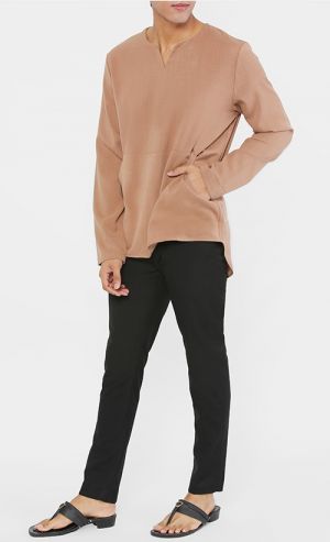 Sufi High Low Shirt in Khaki 