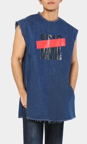 SS18 Denim Sleeveless Jacket in Dark Blue