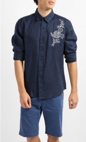 Mickey Go Local Batik Nyonya Shirt in Navy
