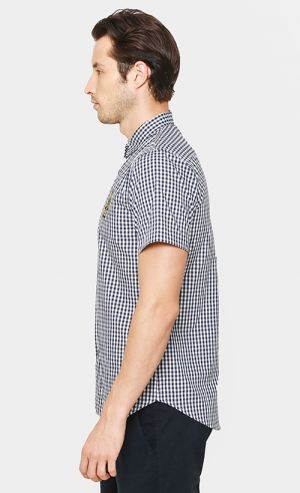 Yellow Robotto Signature Short Sleeved Shirt in Renegade Blue Checks