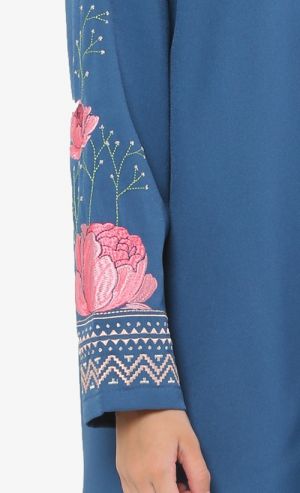 Blossom Baju Kurung Set in Peacock Blue