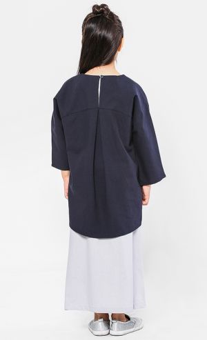 The Ingat Baju Kurung Set in Dark Blue with Light Grey