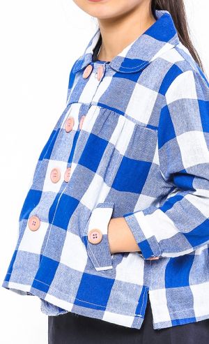 The Ingat Jacket Blouse in Blue Checked