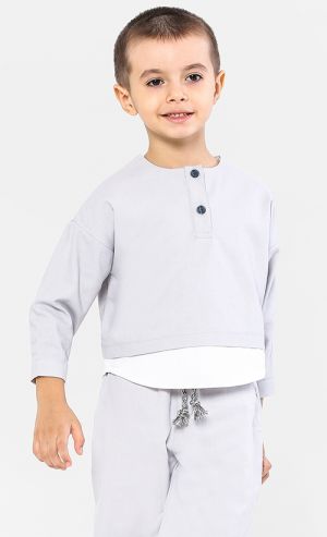 The Ingat Unisex Mock-Layer Top in Light Grey 