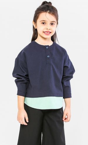 The Ingat Unisex Mock-Layer Top in Dark Blue 