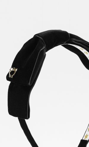 Black Velvet Classic Bow Down Headband in Black