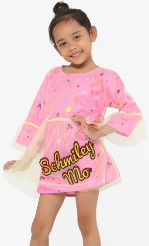 Macy Printed Tulle Dress with Embroidery in Pink