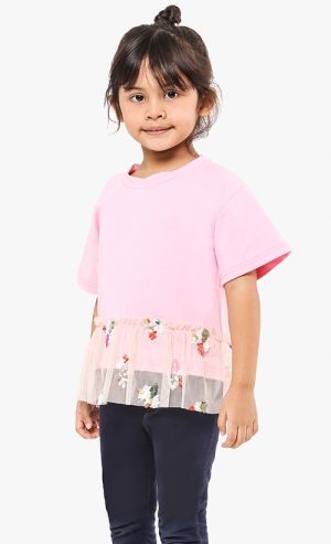 Savannah Sequin Tulle T-Shirt in Pink