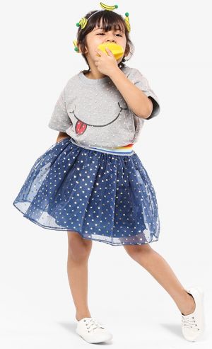 Yummy Polka Dot Net T-Shirt in Melange Grey