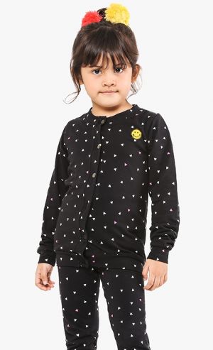 Lucy Printed Cardigan in Black