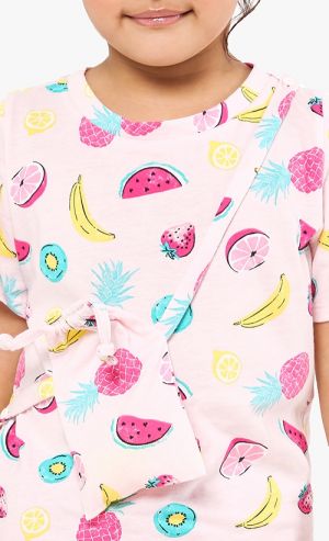 Poppy Printed T-Shirt with Sling Bag in Light Pink