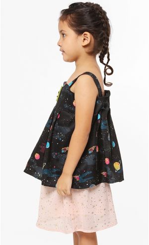 Galactic Printed Strap Top in Black