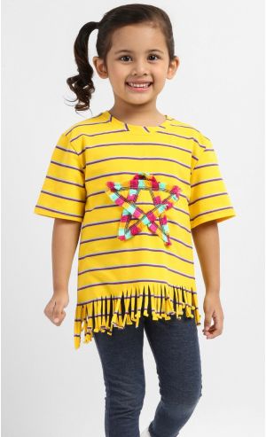 Aurelie Fringe Star Detail T-Shirt in Yellow
