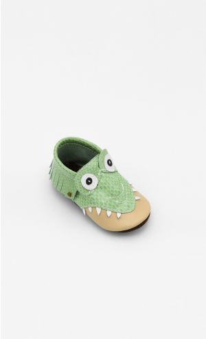 Crocodile Baby Shoes in Light Green and Cream