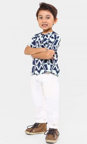 Kurta Walid Printed Top in Green Stripes