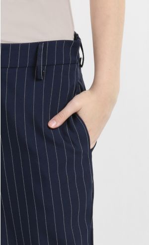 Erica Straight Cut Pants With Back Hem Slit in Navy Blue 