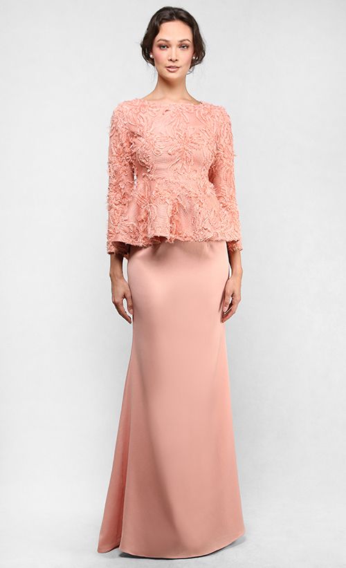 The Lace Peplum  Kurung  in Coral FashionValet
