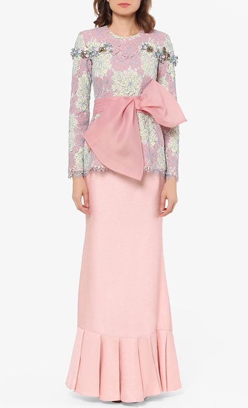 Ladonna Modern Baju  Kurung  Set in Peach Pink FashionValet