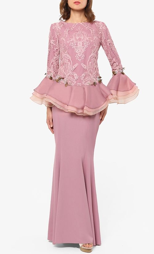 Liranda Modern Baju  Kurung  Set in Dusty Pink FashionValet