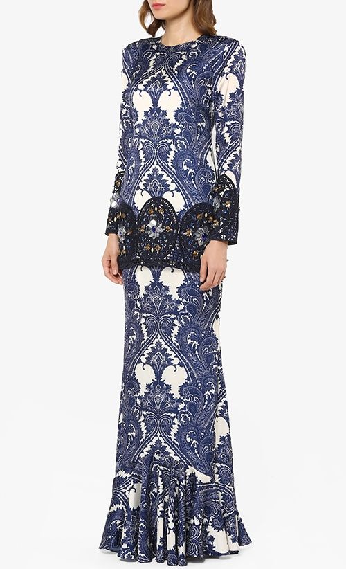 Lily Modern Baju  Kurung  Set in Dark Blue FashionValet