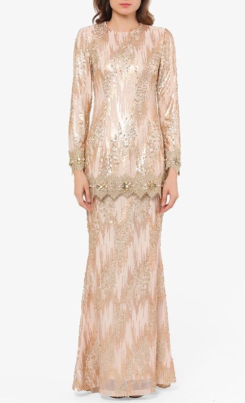 Loreeta Modern Baju Kurung Set in Gold Cream FashionValet