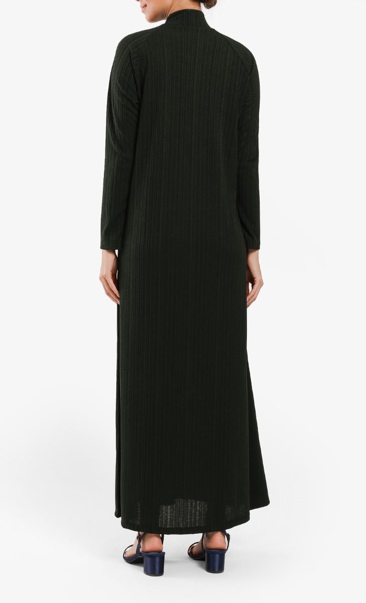 High Neck Ribbed Dress in Green image 2