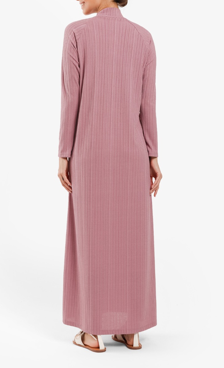 High Neck Ribbed Dress in Mauve image 2