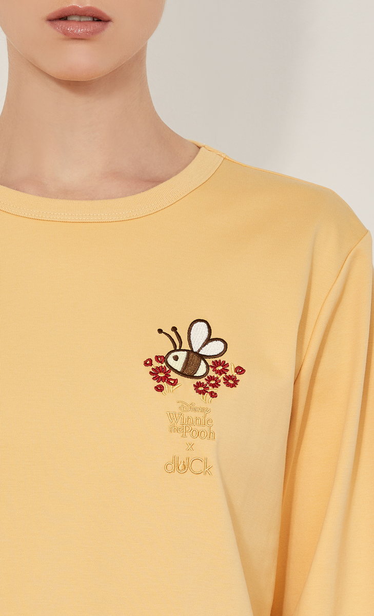 Winnie the Pooh x dUCk Embroidered Long Sleeves T-Shirt in Yellow image 2