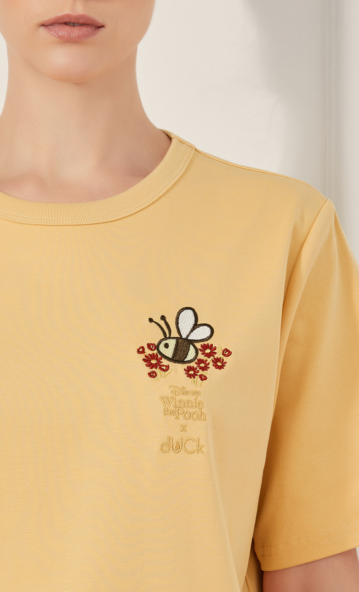 Winnie the Pooh x dUCk Embroidered T-Shirt in Yellow image 2