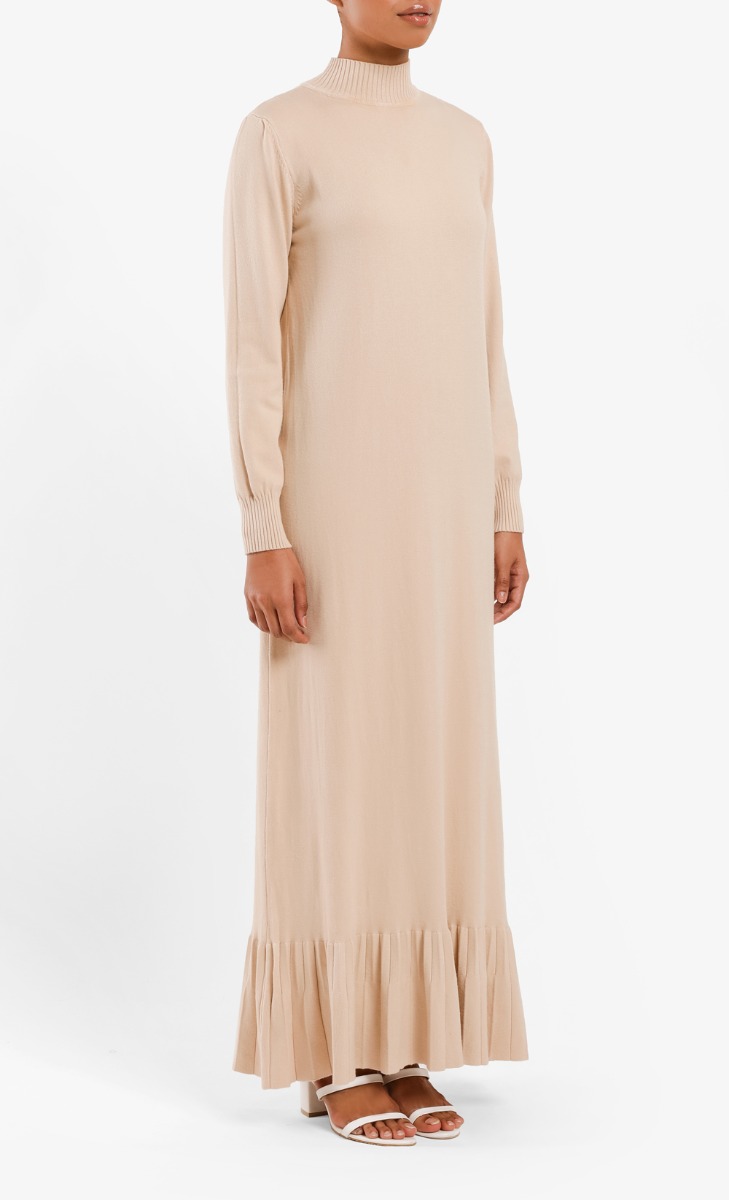 Fine-Knit Tiered Dress in Nude image 2