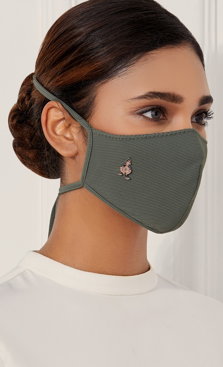 Textured Jersey Face Mask (Tie-back) with nanotechnology in Garden Sage