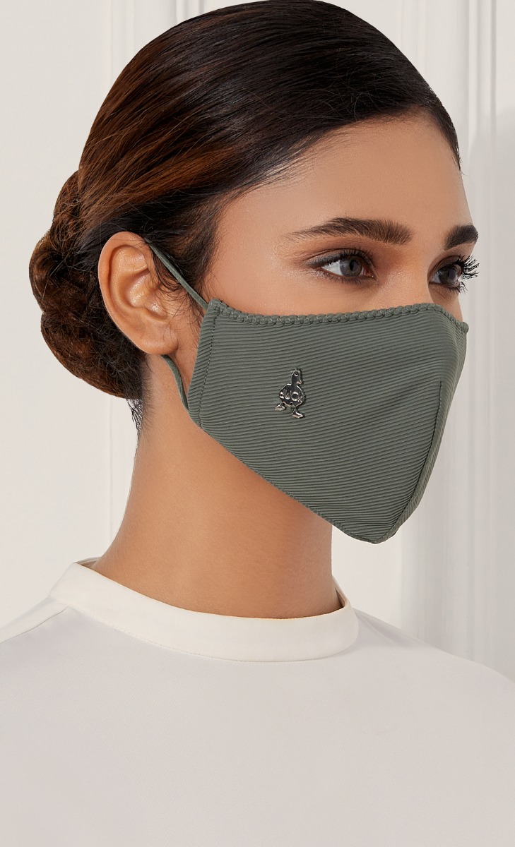 Textured Jersey Face Mask (Ear-loop) with nanotechnology in Garden Sage
