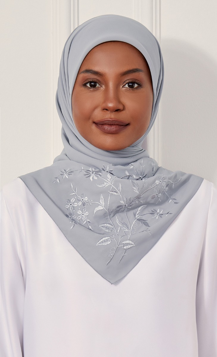 The Daisy Embroidery dUCk Square Scarf in Grey image 2