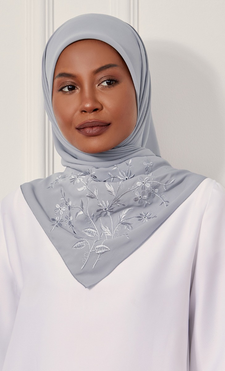 The Daisy Embroidery dUCk Square Scarf in Grey