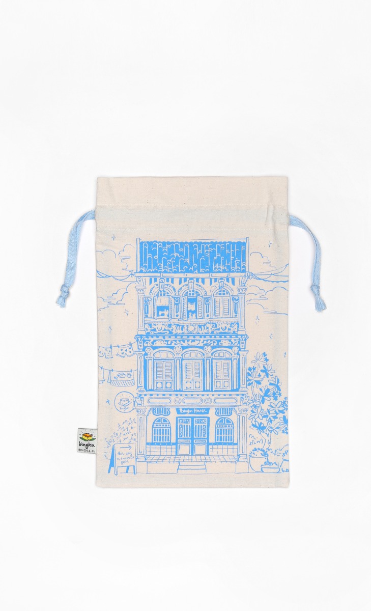 Drawstring Gift Bag Colonial House in Blue  FashionValet