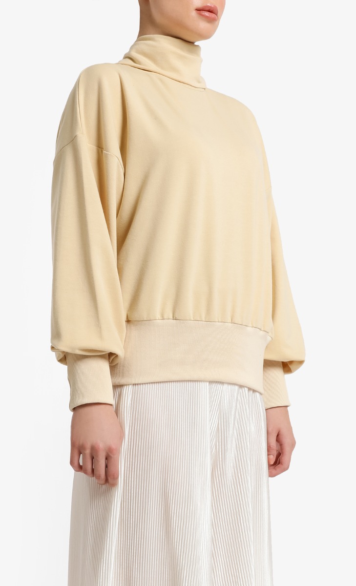 High Neck Crop Jumper in Butter image 2