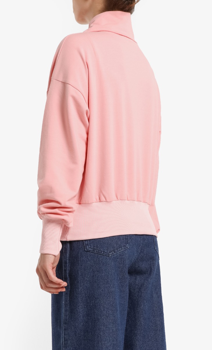 High Neck Crop Jumper in Dusty Pink image 2