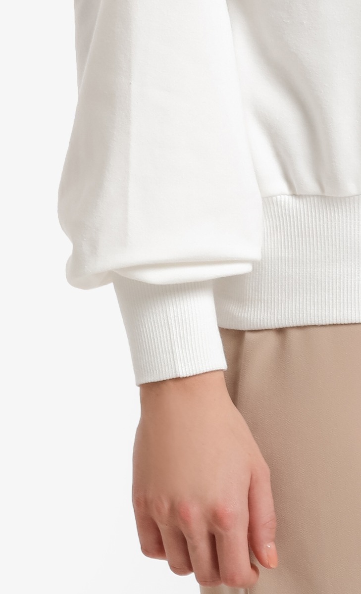 High Neck Crop Jumper in Off White image 2