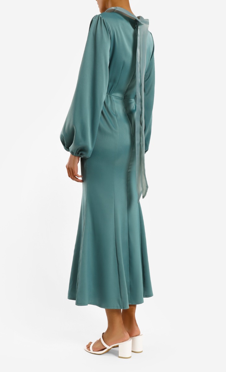 High Neck Elastic Waist Dress in Aqua Blue image 2