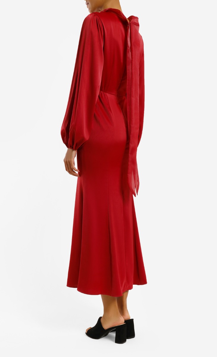 High Neck Elastic Waist Dress in Red image 2