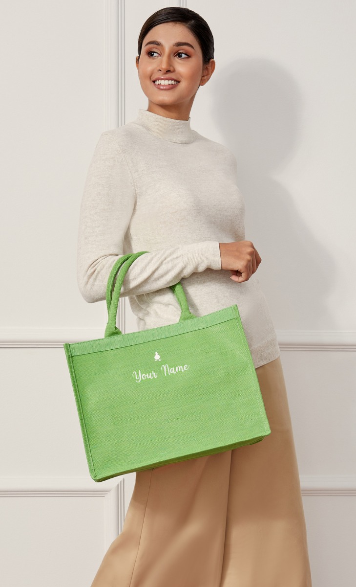 Mini Shopping Bag With Pocket  - Green (Personalise It) image 2