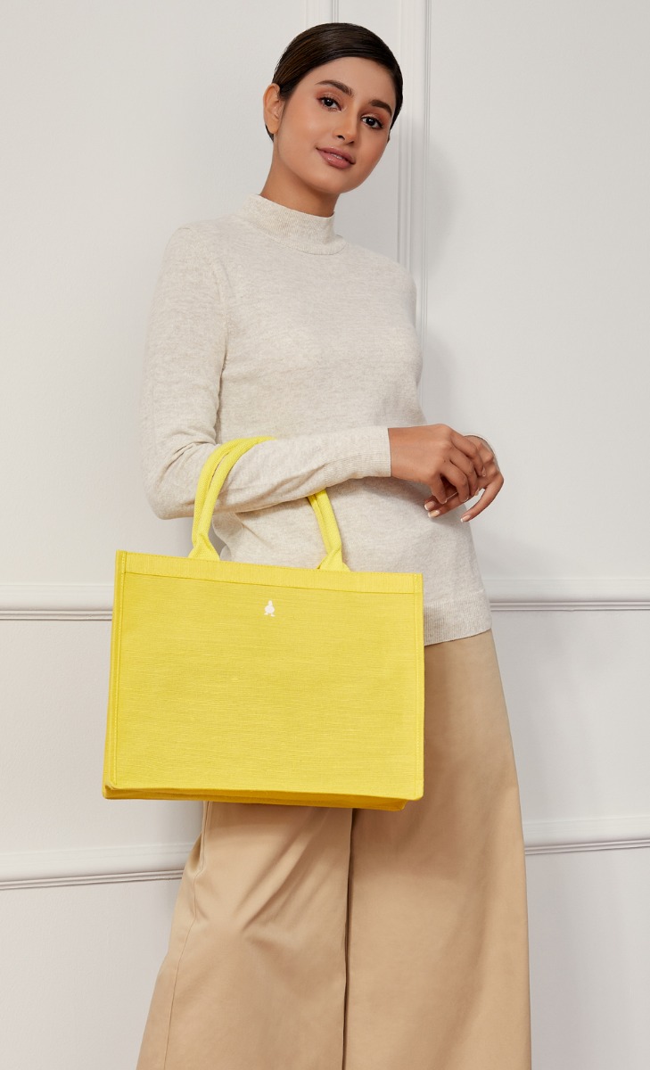 Mini Shopping Bag With Pocket  - Yellow image 2