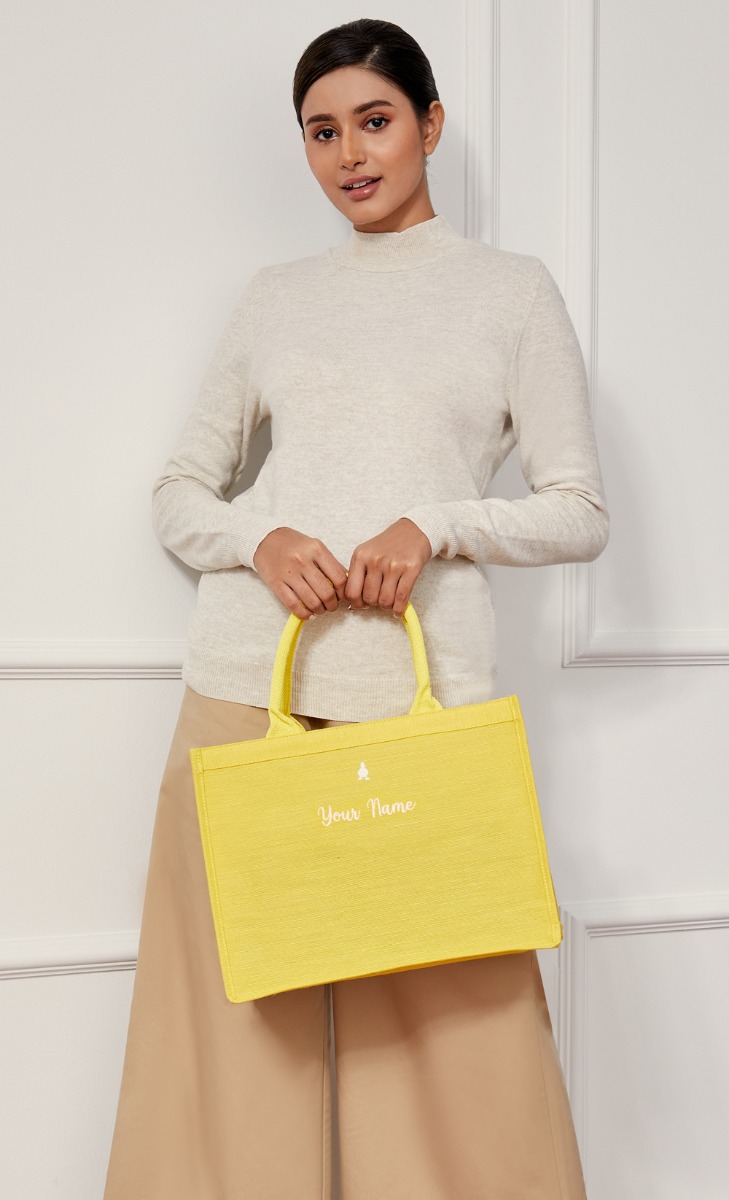 Mini Shopping Bag With Pocket  - Yellow (Personalise It) image 2