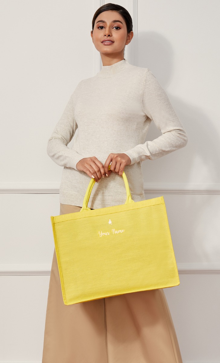 Shopping Bag With Pocket  - Yellow (Personalise It) image 2