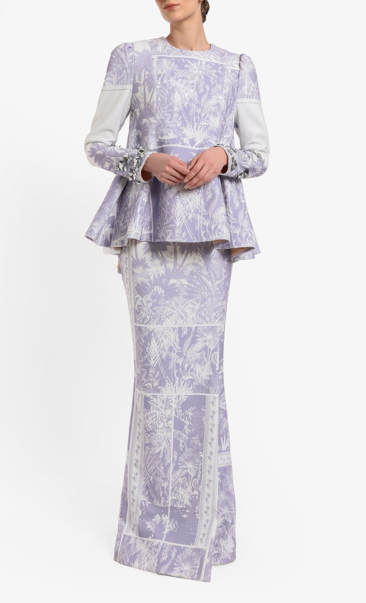 Kebarung Langkawi Set in Printed Greyish Lilac